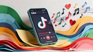 Dreamina 2026 02 02 5793 TikTok, a papercut smartphone with the T...